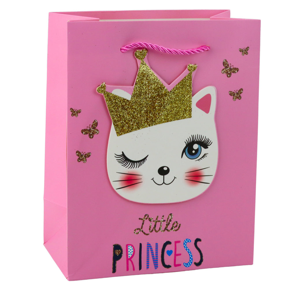 Saco de Presente Gatinhos com Glitter Rosa 23x18x10,5cm (1 unidade, sortido)