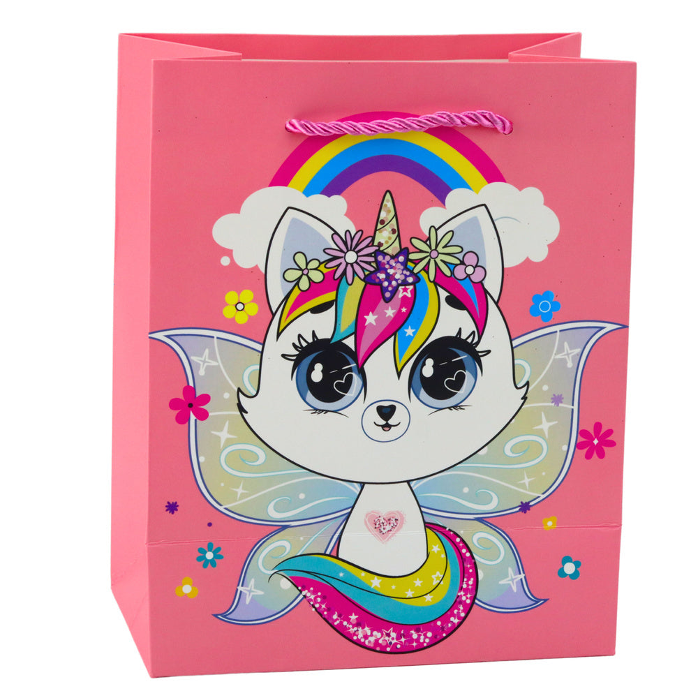 Saco de Presente Gatinhos com Glitter Rosa 23x18x10,5cm (1 unidade, sortido)
