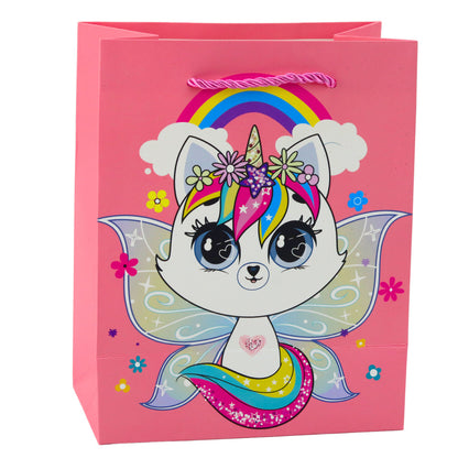 Saco de Presente Gatinhos com Glitter Rosa 23x18x10,5cm (1 unidade, sortido)