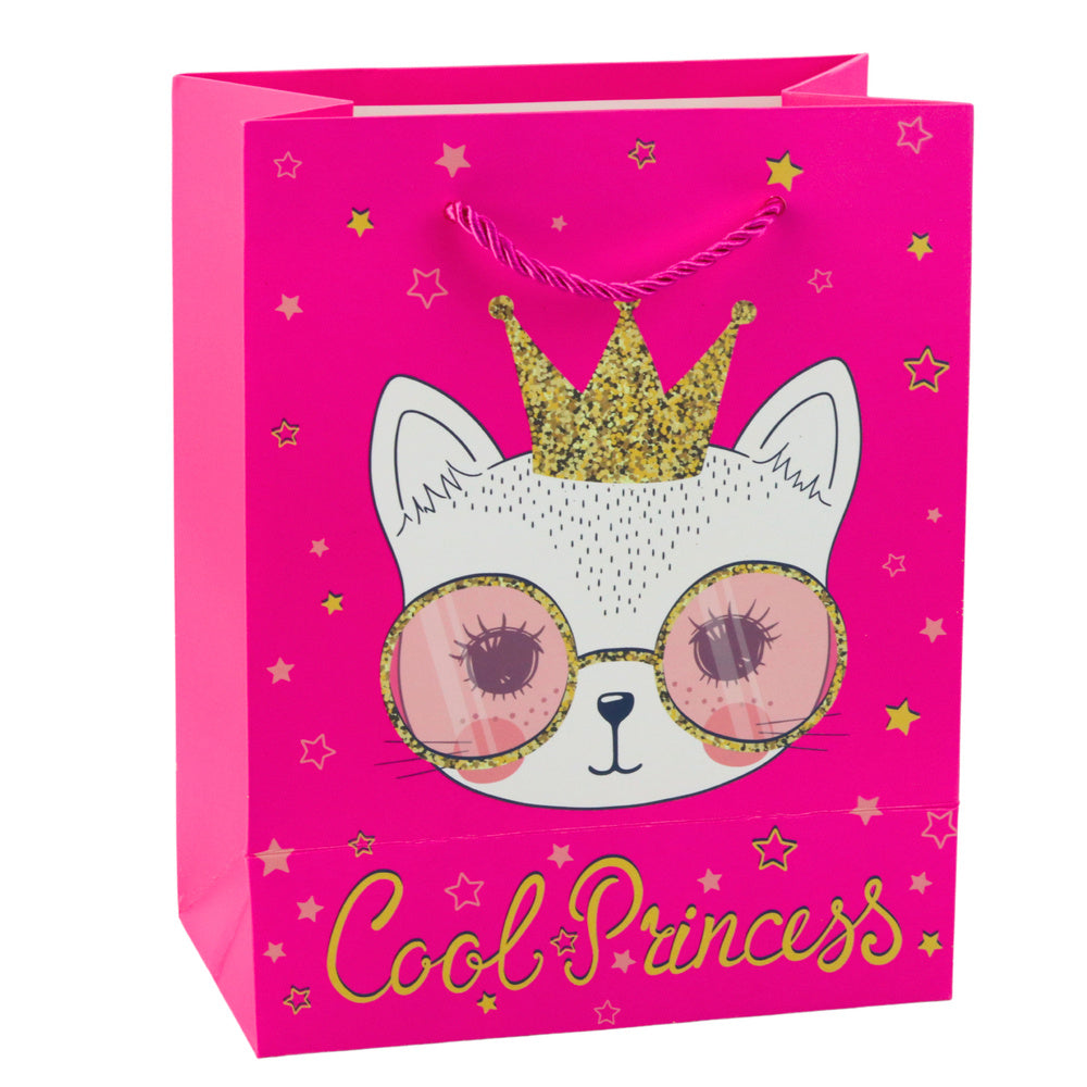 Saco de Presente Gatinhos com Glitter Rosa 23x18x10,5cm (1 unidade, sortido)