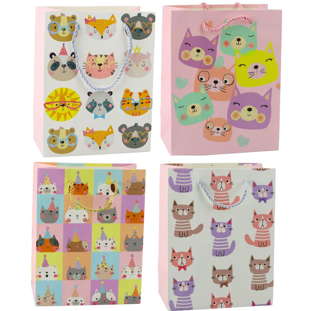 Saco de Presente Gatos com Glitter 23x18x10,5cm  (1 unidade, sortido)