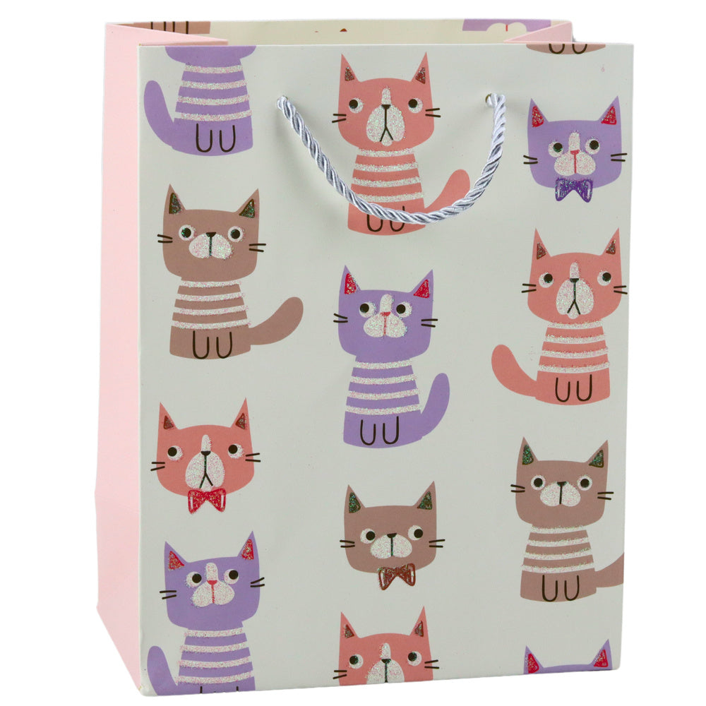 Saco de Presente Gatos com Glitter 23x18x10,5cm  (1 unidade, sortido)