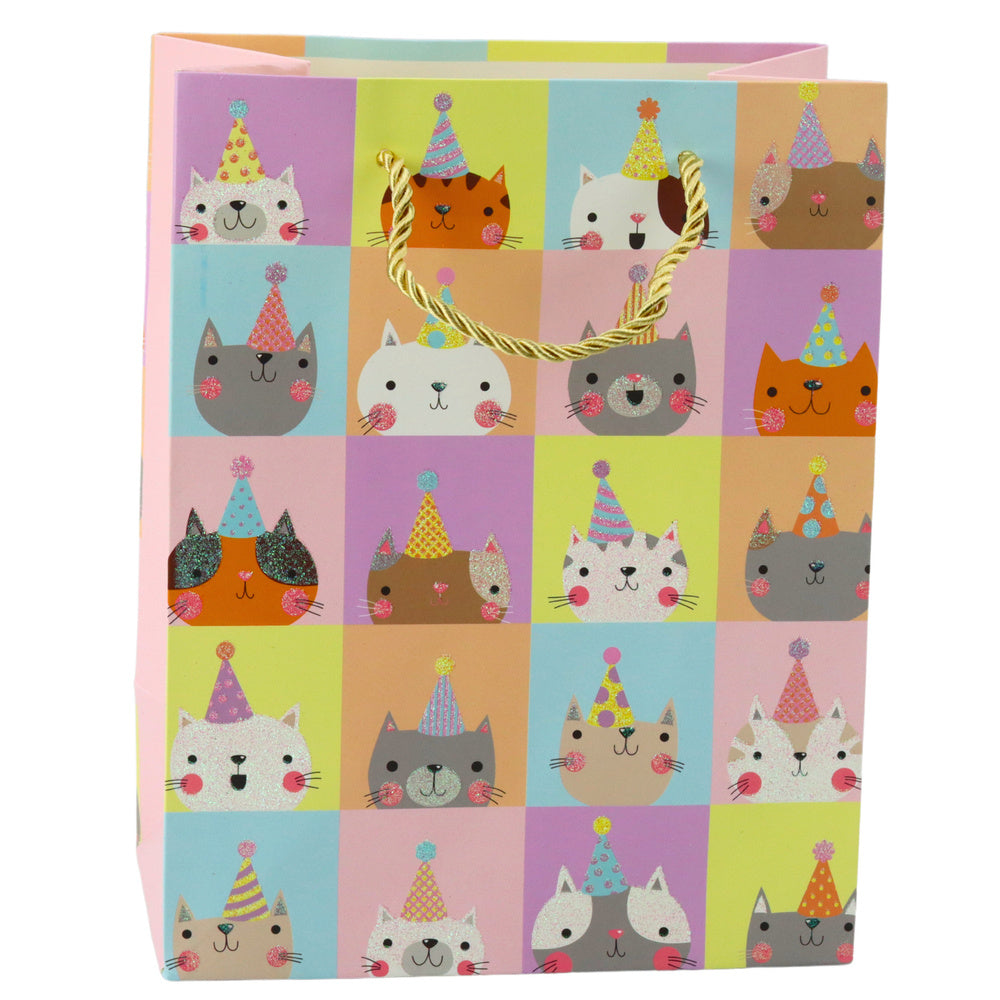 Saco de Presente Gatos com Glitter 23x18x10,5cm  (1 unidade, sortido)