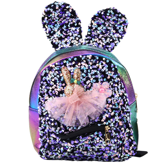 Mochila Infantil Orelhas de Coelho com Lantejoulas Multicolor Escuro 22cm 4,4L