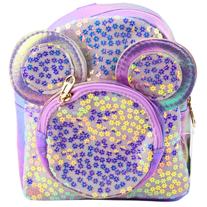Mochila Infantil Orelhas de Rato com Lantejoulas Roxa 22cm 3L