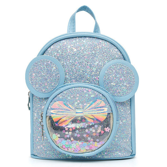 Mochila Infantil Orelhas de Rato com Lantejoulas Azul 22cm 3L