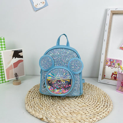 Mochila Infantil Orelhas de Rato com Lantejoulas Azul 22cm 3L