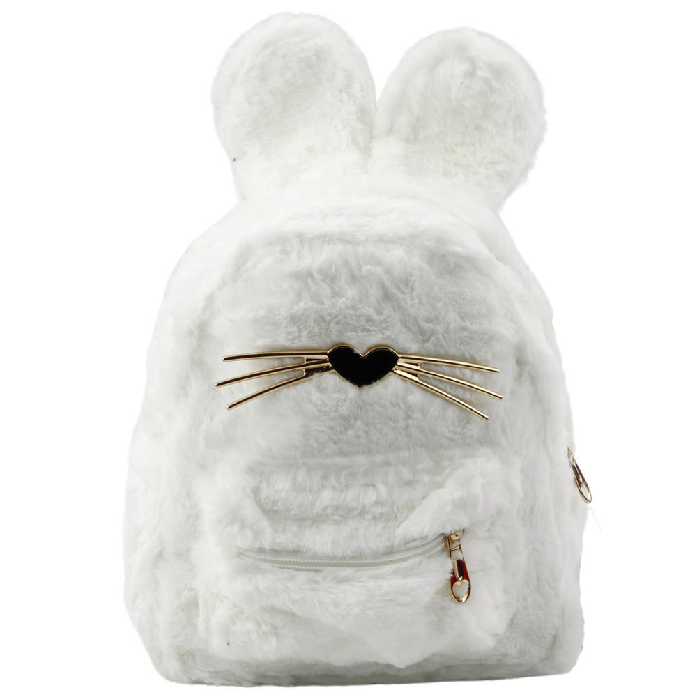 Mochila Infantil de Peluche Orelhas de Coelho Branca 22cm 3L