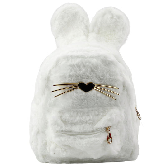 Mochila Infantil de Peluche Orelhas de Coelho Branca 22cm 3L