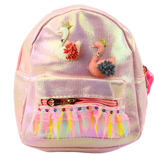 Mochila Infantil Cisnes com Renda Rosa 22cm 2,8L