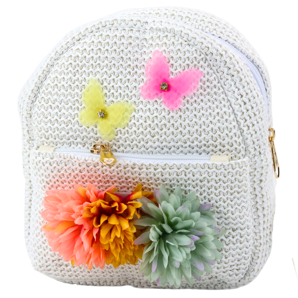 Mochila Infantil Bordada Borboletas e Flores 20cm 2,5L