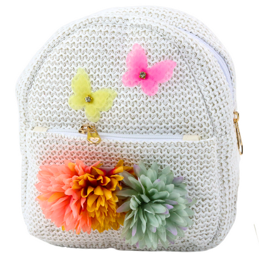 Mochila Infantil Bordada Borboletas e Flores 20cm 2,5L