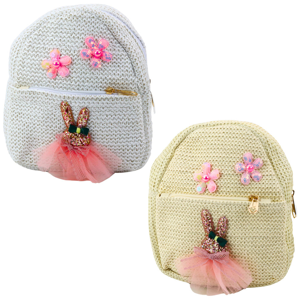 Mochila Infantil Bordada Coelha com Vestido e Flores 20cm 2,5L (1 unidade, sortido)
