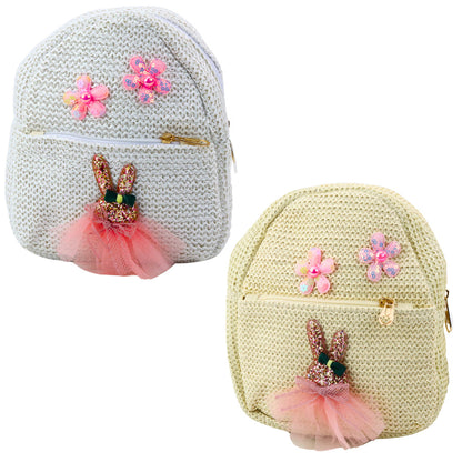 Mochila Infantil Bordada Coelha com Vestido e Flores 20cm 2,5L (1 unidade, sortido)