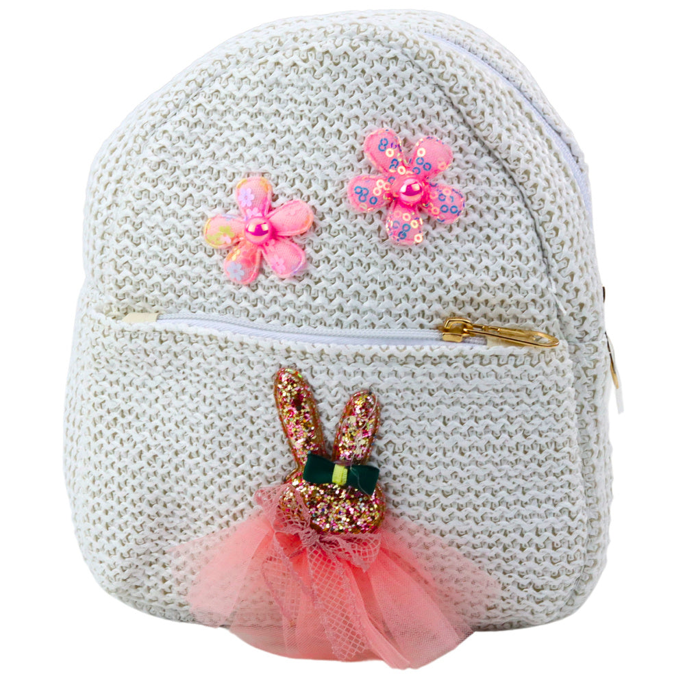 Mochila Infantil Bordada Coelha com Vestido e Flores 20cm 2,5L (1 unidade, sortido)