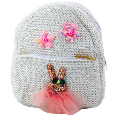 Mochila Infantil Bordada Coelha com Vestido e Flores 20cm 2,5L (1 unidade, sortido)