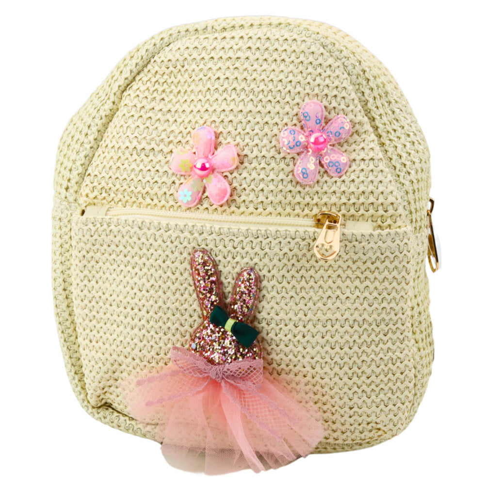 Mochila Infantil Bordada Coelha com Vestido e Flores 20cm 2,5L (1 unidade, sortido)