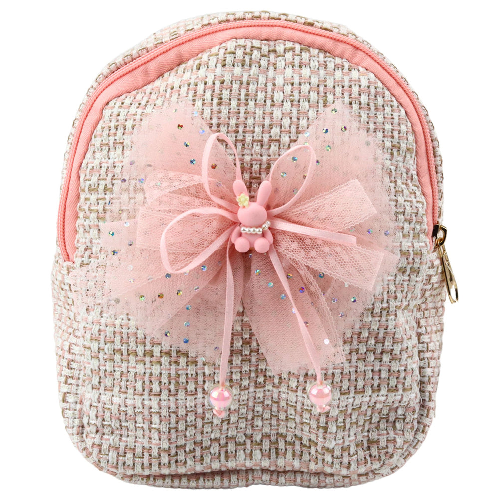 Mochila Infantil Coelha com Laço Entrançado Rosa 21cm 2L