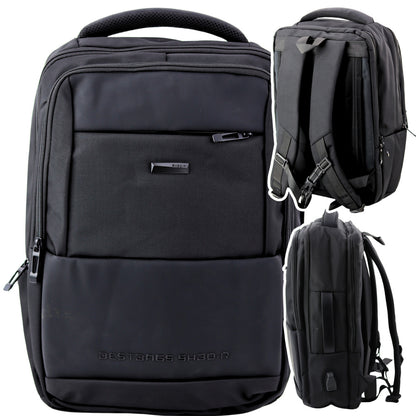 Mochila Business USB com Correia Peitoral Preta 26L 45cm