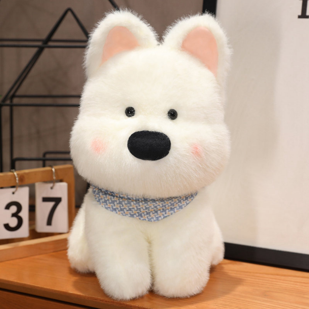 Peluche Cão com Cachecol Azul Branco 33cm