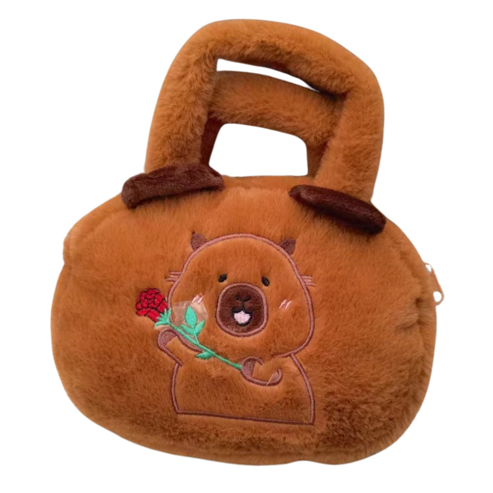 Mala de Peluche Capivara com Rosa Castanha 20cm