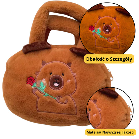 Mala de Peluche Capivara com Rosa Castanha 20cm