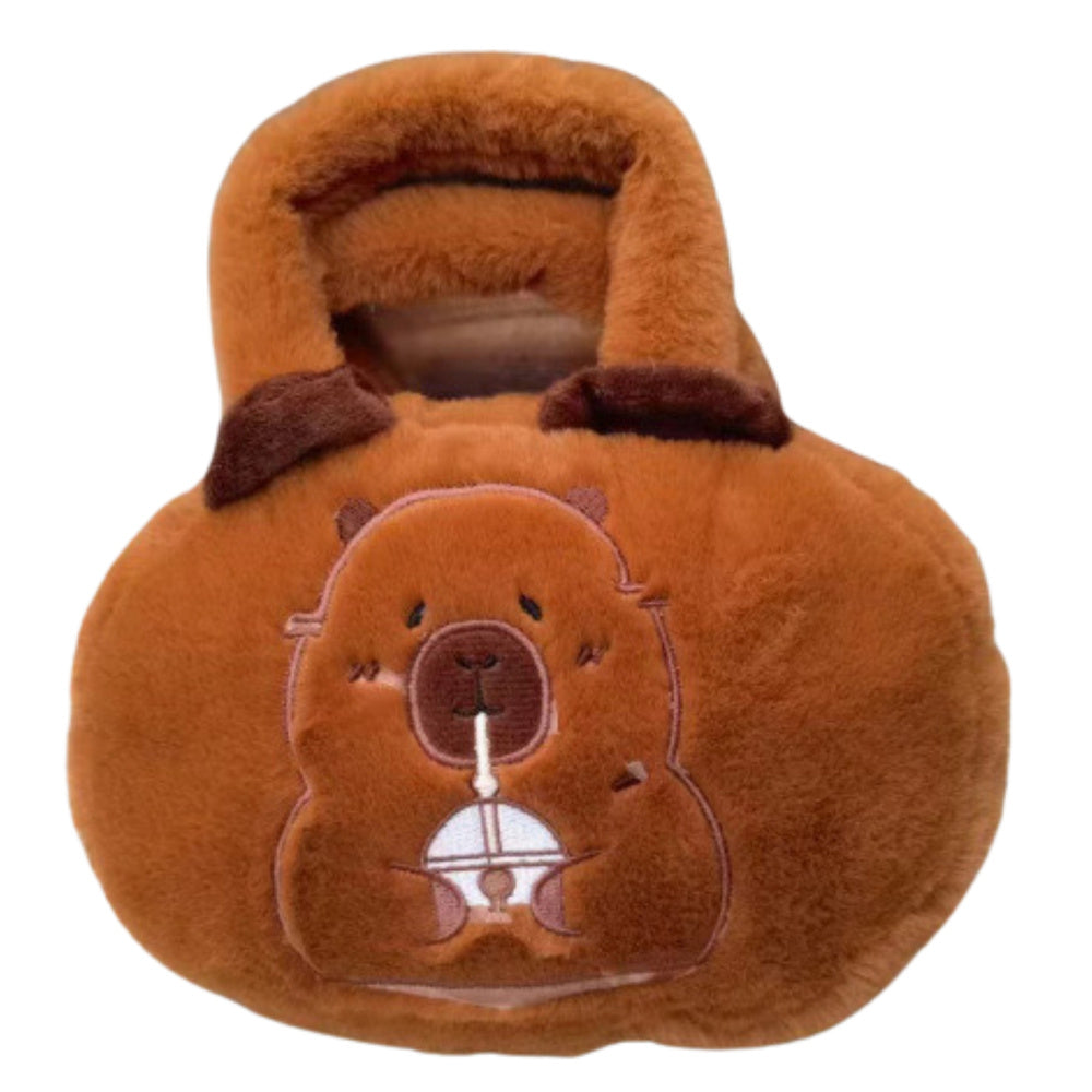Mala de Peluche Capivara com Copo Castanha 20cm