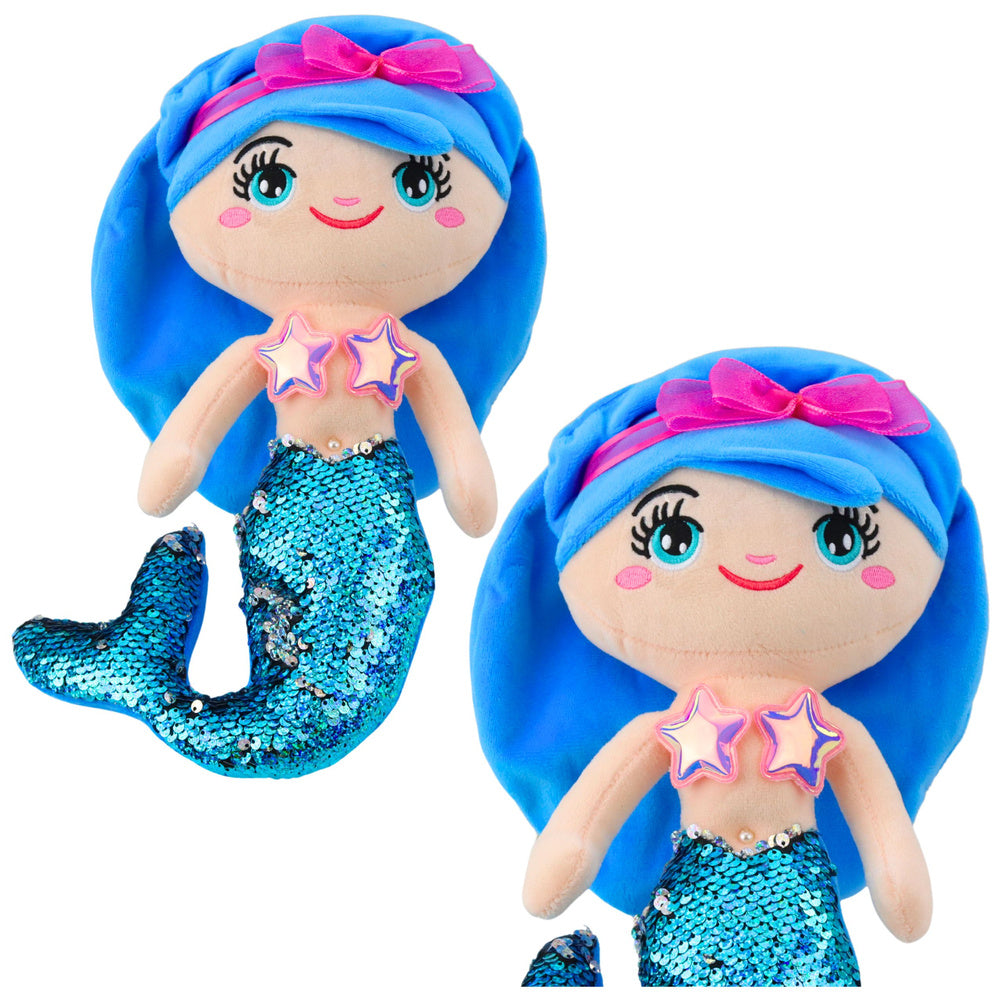 Peluche Sereia Cauda Lantejoulas Azul 30cm