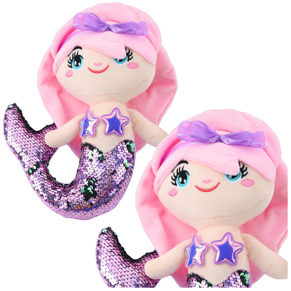 Peluche Sereia Cauda Lantejoulas Roxa Bicolor 28cm