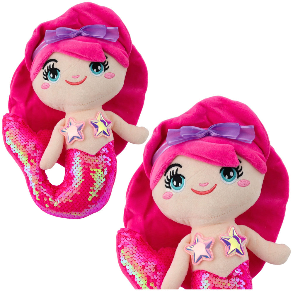 Peluche Sereia Cauda Lantejoulas Rosa Intenso 28cm
