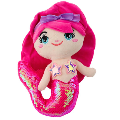 Peluche Sereia Cauda Lantejoulas Rosa Intenso 28cm