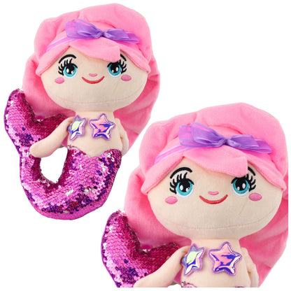 Peluche Sereia Cauda Lantejoulas Rosa Roxo 28cm