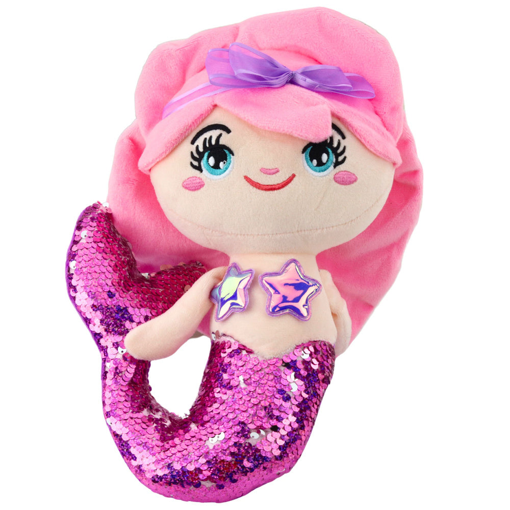 Peluche Sereia Cauda Lantejoulas Rosa Roxo 28cm