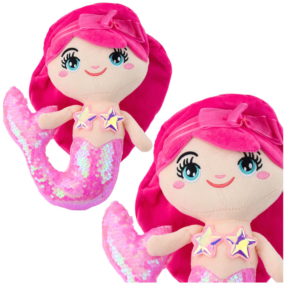Peluche Sereia Cauda Lantejoulas Rosa Claro 28cm