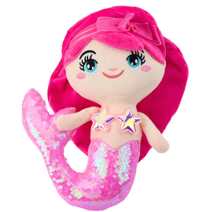 Peluche Sereia Cauda Lantejoulas Rosa Claro 28cm