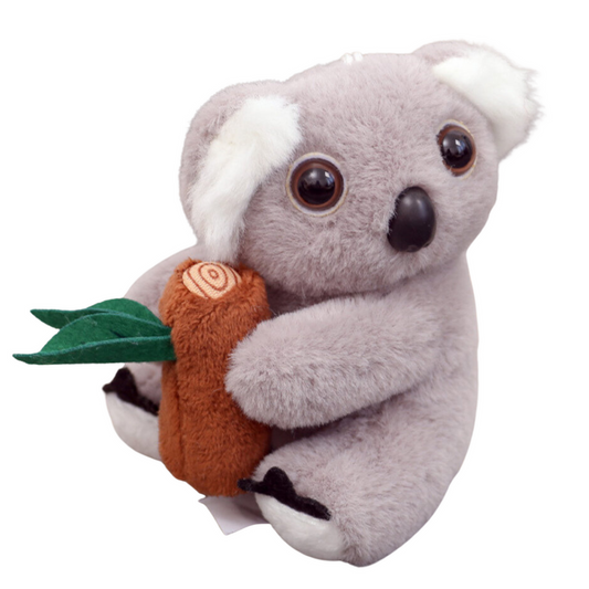 Porta-chaves Peluche Koala Cinzento com Ramo e Mosquetão 12cm