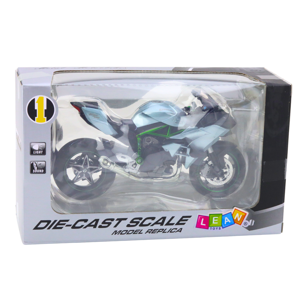 Mota Desportiva Metal Luzes e Sons Prateada 1:12