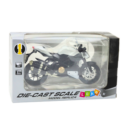 Mota Desportiva Metal Luzes e Sons Branca 1:12