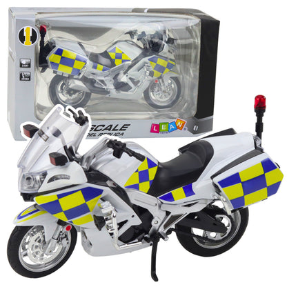 Mota da Polícia Metal Luzes e Sons Branca 1:12