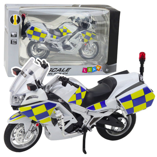 Mota da Polícia Metal Luzes e Sons Branca 1:12