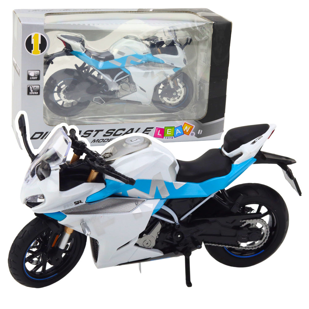 Mota Desportiva Metal Luzes e Sons Branca Azul 1:12