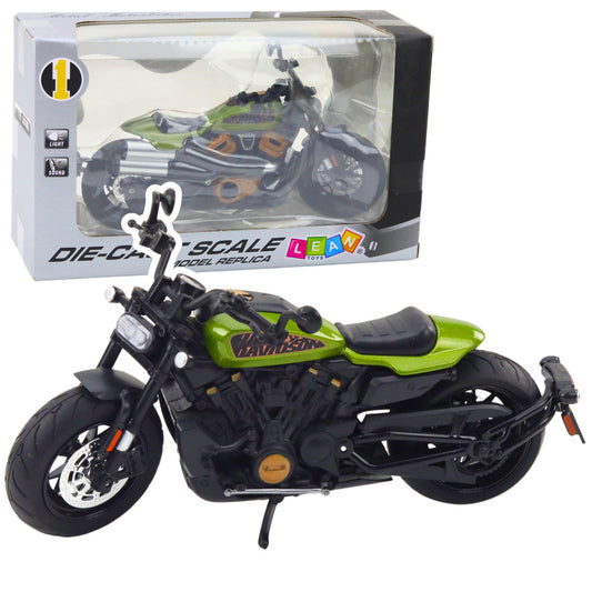 Mota Chopper Metal Luzes e Sons Preta Verde 1:12