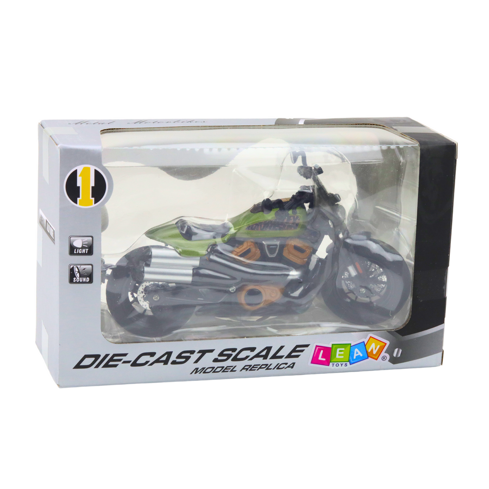 Mota Chopper Metal Luzes e Sons Preta Verde 1:12