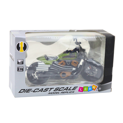Mota Chopper Metal Luzes e Sons Preta Verde 1:12