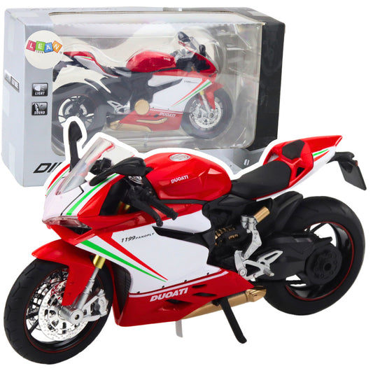 Mota Desportiva Metal Luzes e Sons Vermelha Branca 1:12