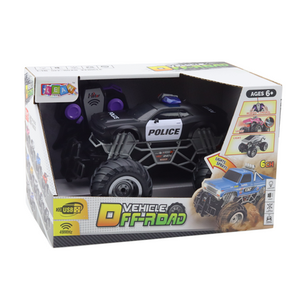 Veículo Polícia RC Off-Road com Luzes e Fumo 1:16
