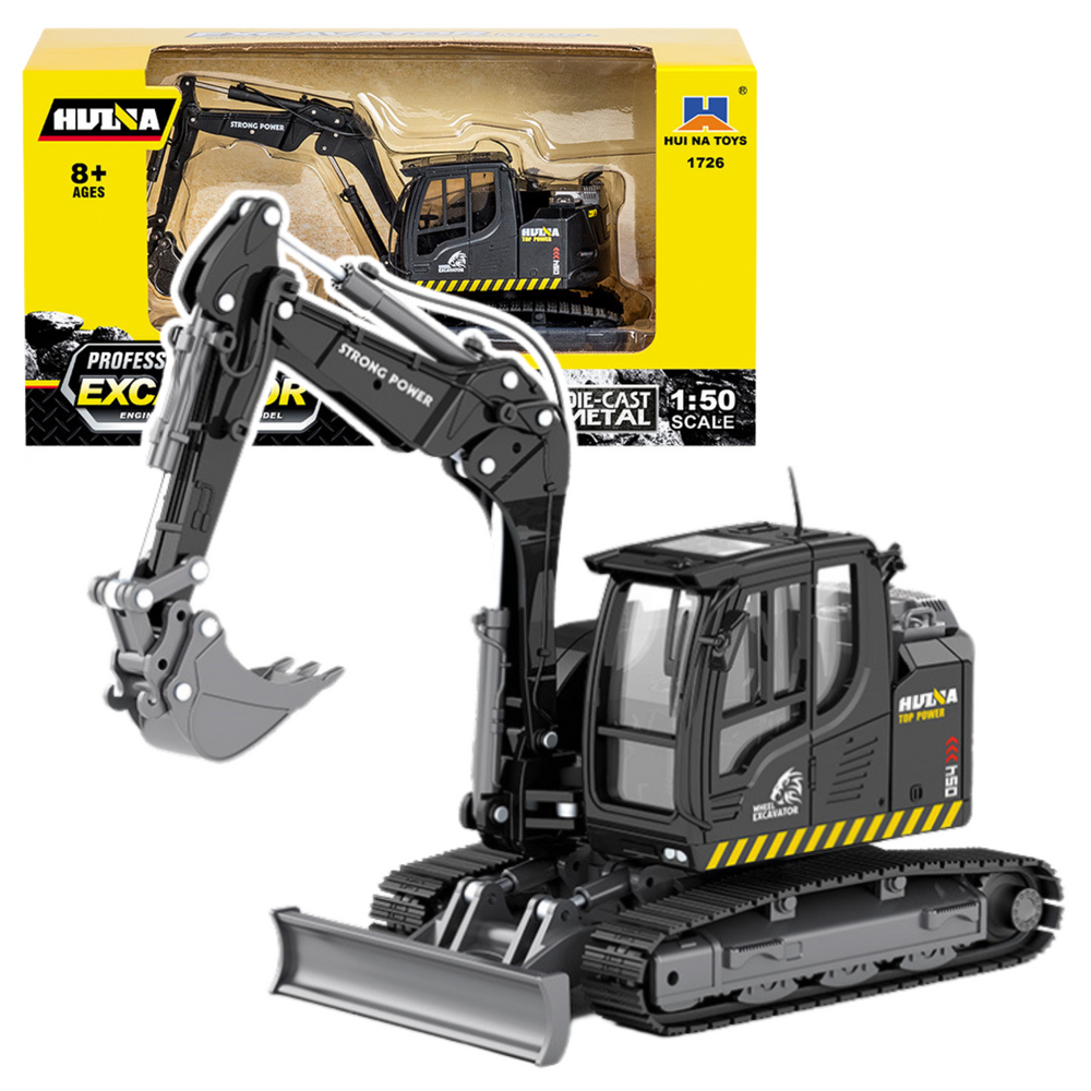 Huina Escavadora com Lâmina Bulldozer Metálica 1:50 Preta