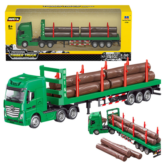 Camião Transporte de Madeira Metálico Huina Verde 1:50
