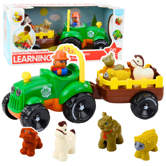 Trator Interativo Motorizado com Reboque Animais Luzes e Sons