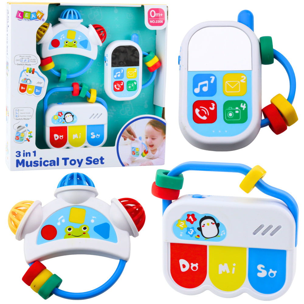 Conjunto Musical Infantil Telefone Pandeireta Chaves 3 Peças